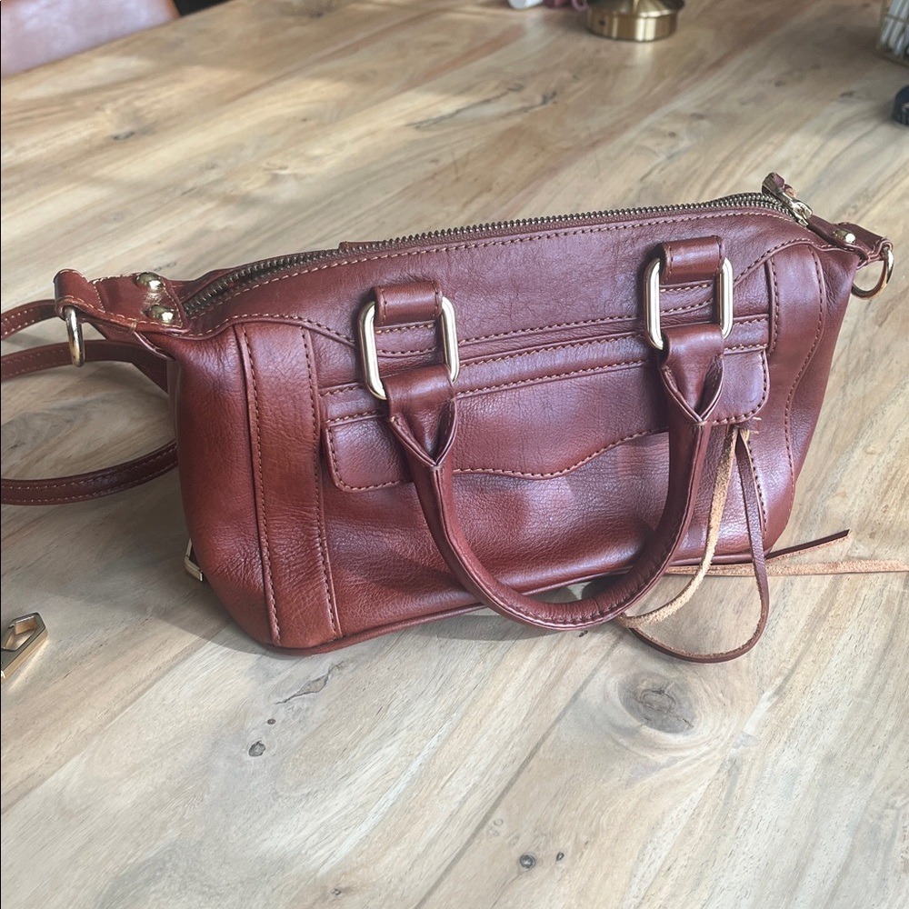 Rebecca Minkoff Micro Regan, British tan leather satchel, crossbody strap